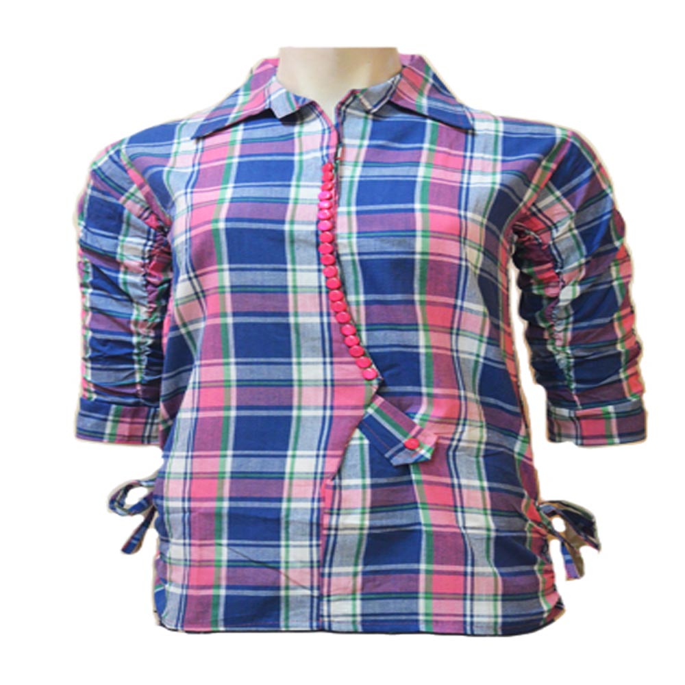 Multicolored Plaid Cotton Three Quarter Sleeves Shirt - Fashion Greet Multicolored Plaid Cotton Three Quarter Sleeves Shirt - Fashion Greet