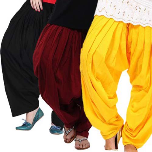 Combo Pack of Yellow, Maroon & Black Patiala Salwar - Fashion Greet Combo Pack of Yellow, Maroon & Black Patiala Salwar - Fashion Greet