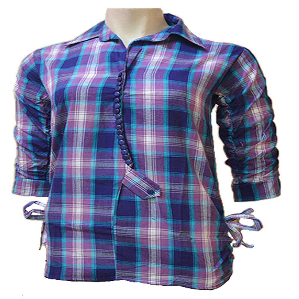Purple Cotton Three Quarter Sleeves Check Shirt - Fashion Greet Purple Cotton Three Quarter Sleeves Check Shirt - Fashion Greet