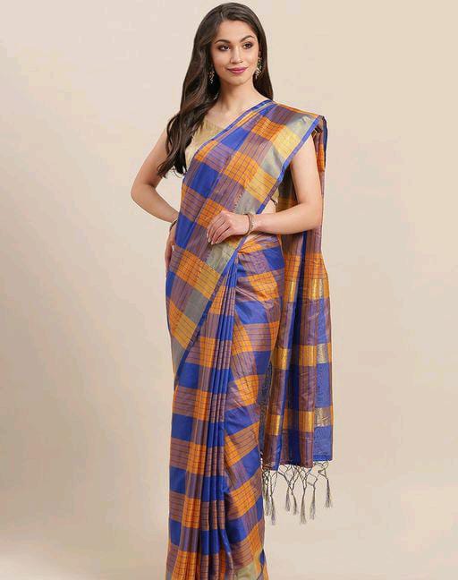 Aagyeyi Multi Check Printed Cotton Silk Sarees - Fashion Greet Aagyeyi Multi Check Printed Cotton Silk Sarees - Fashion Greet