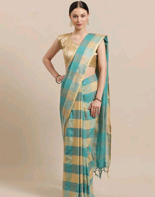 Aagyeyi Check Printed Cotton Silk Sarees - Fashion Greet Aagyeyi Check Printed Cotton Silk Sarees - Fashion Greet