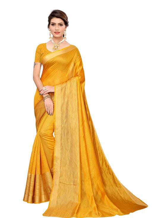 Jivika Petite Yellow Cotton Silk Sarees - Fashion Greet Jivika Petite Yellow Cotton Silk Sarees - Fashion Greet