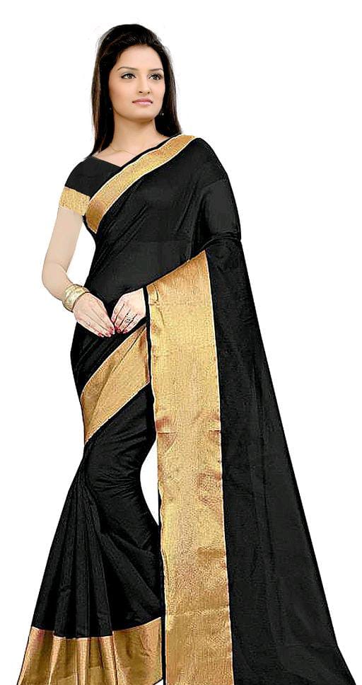 Trendy Petite Cotton Silk Black Sarees - Fashion Greet Trendy Petite Cotton Silk Black Sarees - Fashion Greet
