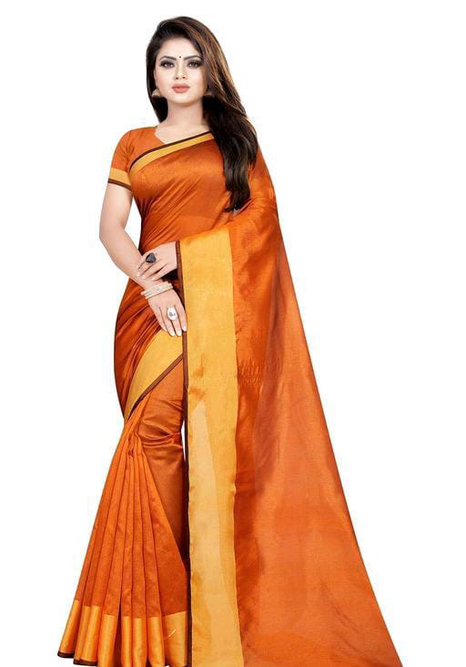 Trendy Petite Cotton Silk Orange Sarees - Fashion Greet Trendy Petite Cotton Silk Orange Sarees - Fashion Greet