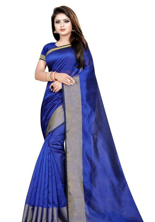 Trendy Petite Cotton Silk Blue Sarees - Fashion Greet Trendy Petite Cotton Silk Blue Sarees - Fashion Greet