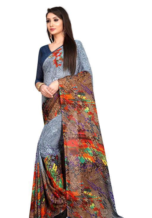 Charvi Graceful Georgette Blue Printed Sarees - Fashion Greet Charvi Graceful Georgette Blue Printed Sarees - Fashion Greet