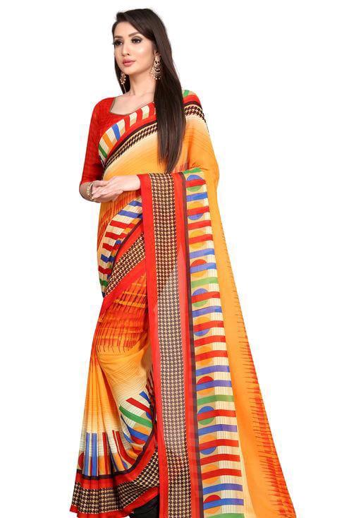 Charvi Graceful Georgette Orange Printed Sarees - Fashion Greet Charvi Graceful Georgette Orange Printed Sarees - Fashion Greet