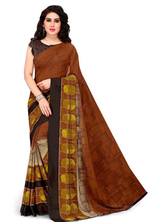 Jivika Refined Georgette Brown Printed Sarees - Fashion Greet Jivika Refined Georgette Brown Printed Sarees - Fashion Greet