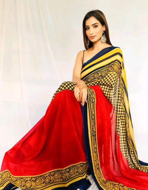 Adrika Georgette Red Printed Sarees - Fashion Greet Adrika Georgette Red Printed Sarees - Fashion Greet