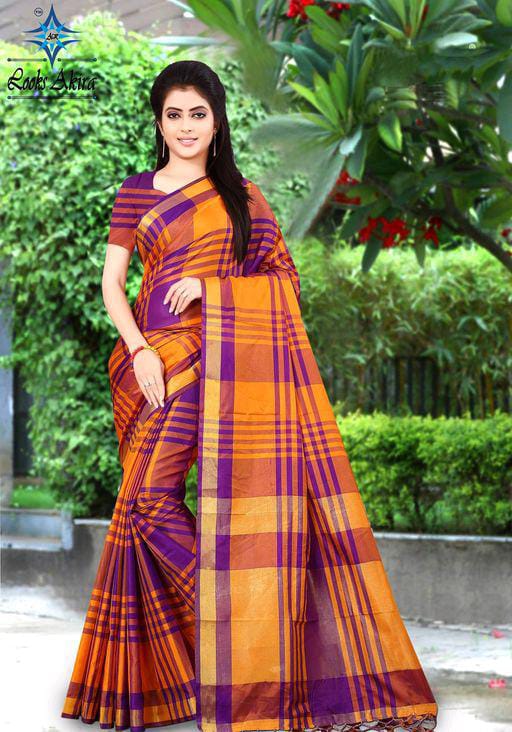 Aakarsha Purple Check Cotton Silk Sarees - Fashion Greet Aakarsha Purple Check Cotton Silk Sarees - Fashion Greet