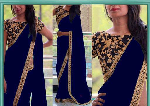Aaryahi Navy Georgette Sarees with Lace border - Fashion Greet Aaryahi Navy Georgette Sarees with Lace border - Fashion Greet