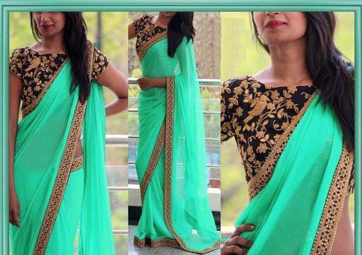 Aaryahi Aqua Georgette Sarees with Lace border - Fashion Greet Aaryahi Aqua Georgette Sarees with Lace border - Fashion Greet