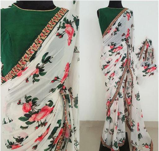 Aagyeyi Sensational White Floral Printed Sarees - Fashion Greet Aagyeyi Sensational White Floral Printed Sarees - Fashion Greet