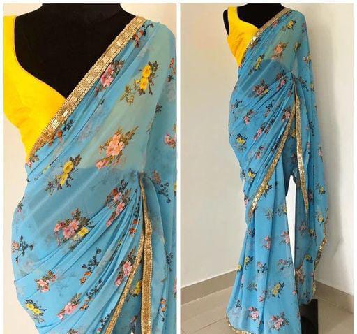 Diva Blue Floral Printed Women’s Sarees - Fashion Greet Diva Blue Floral Printed Women’s Sarees - Fashion Greet