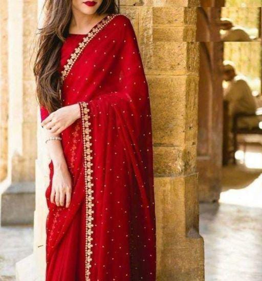 Charvi Attractive Red Georgette Sarees - Fashion Greet Charvi Attractive Red Georgette Sarees - Fashion Greet