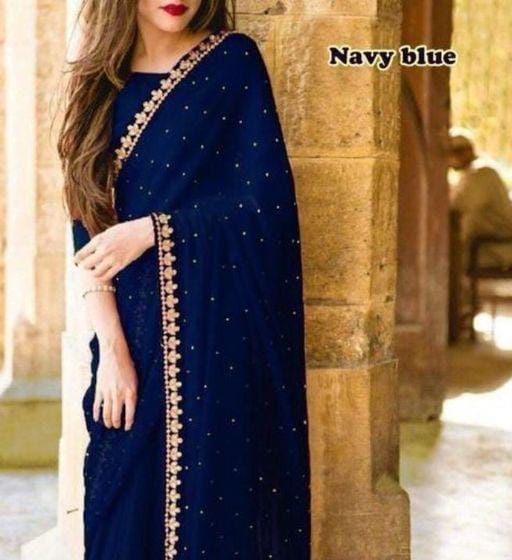 Charvi Attractive Navy Blue Georgette Sarees - Fashion Greet Charvi Attractive Navy Blue Georgette Sarees - Fashion Greet