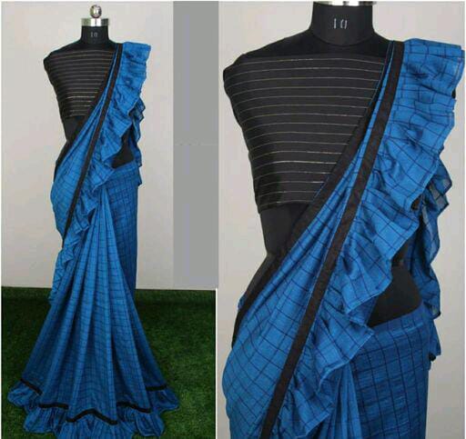 Elegant Blue Georgette Sarees with Ruffle - Fashion Greet Elegant Blue Georgette Sarees with Ruffle - Fashion Greet