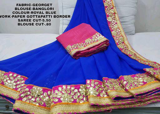 Paper Gota Patti Border Blue With Pipin Georgette Sarees - Fashion Greet Paper Gota Patti Border Blue With Pipin Georgette Sarees - Fashion Greet