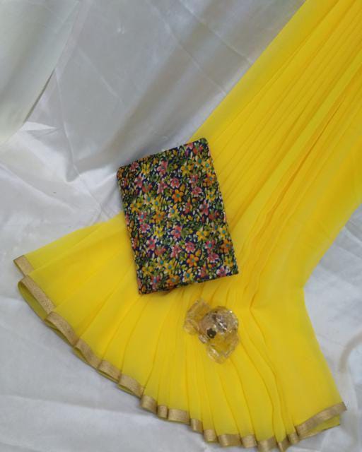 Alisha Fabulous Yellow Georgette Printed Sarees - Fashion Greet Alisha Fabulous Yellow Georgette Printed Sarees - Fashion Greet