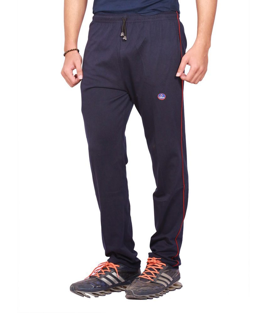 Seasons Navy Blue Cotton Mens Trackapants With Piping - Fashion Greet Seasons Navy Blue Cotton Mens Trackapants With Piping - Fashion Greet