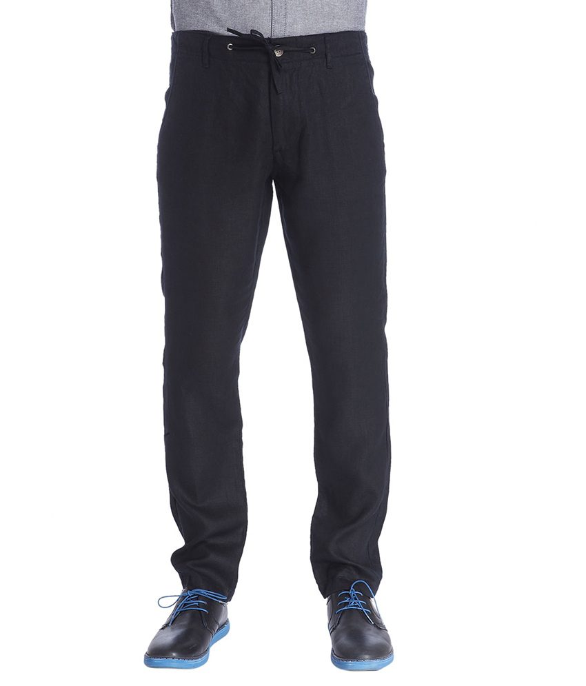 Seasons Black Slim Fit Casual Trousers - Fashion Greet Seasons Black Slim Fit Casual Trousers - Fashion Greet