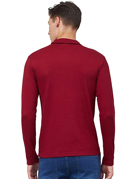 Seasons Men’s Winter Wear Cotton High Neck Full Sleeves T-Shirt Maroon - Fashion Greet