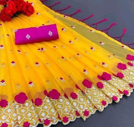Alisha Sensational Yellow Super Net Sarees – Yellow color - Fashion Greet