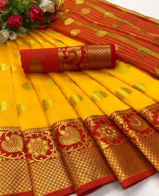Aagyeyi Yellow Pretty Banarasi Silk Sarees - Yellow color