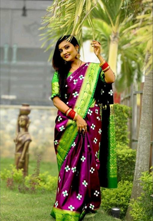 Aakarsha Purple Refined Satin Silk Sarees - Purple color