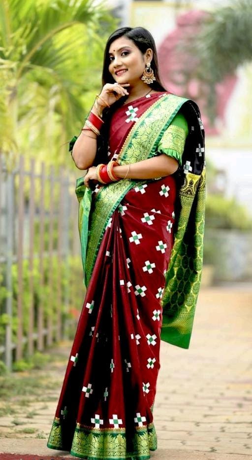 Aakarsha Maroon Refined Satin Silk Sarees - Maroon color