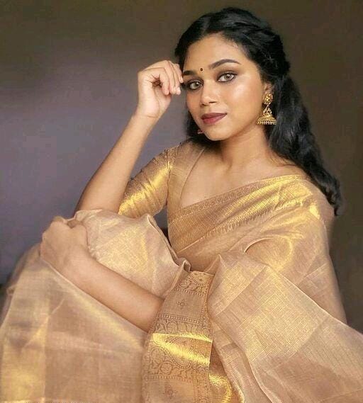 Tissue Tassels and Latkans Saree With Blouse – Golden color - Fashion Greet