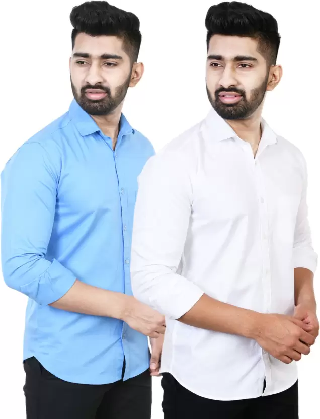 Men Regular Fit Solid Casual Shirt Set 2 - Fashion Greet