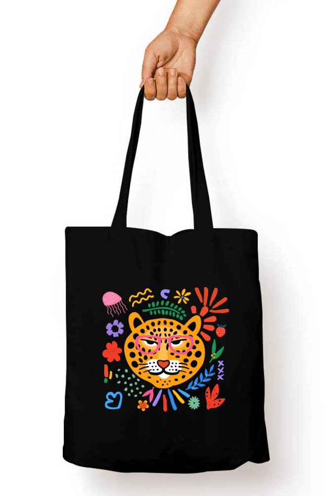 Leopard with glasses flowers themed Tote Bag - Fashion Greet