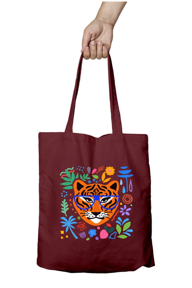 Tiger with glasses flowers tote bag - Fashion Greet