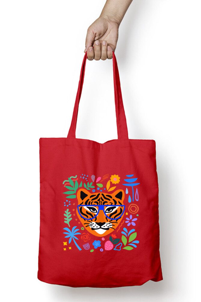 Tiger with glasses flowers tote bag - Fashion Greet