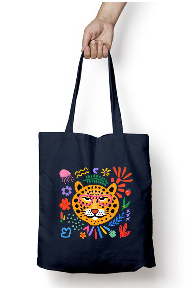 Leopard with glasses flowers themed Tote Bag - Fashion Greet
