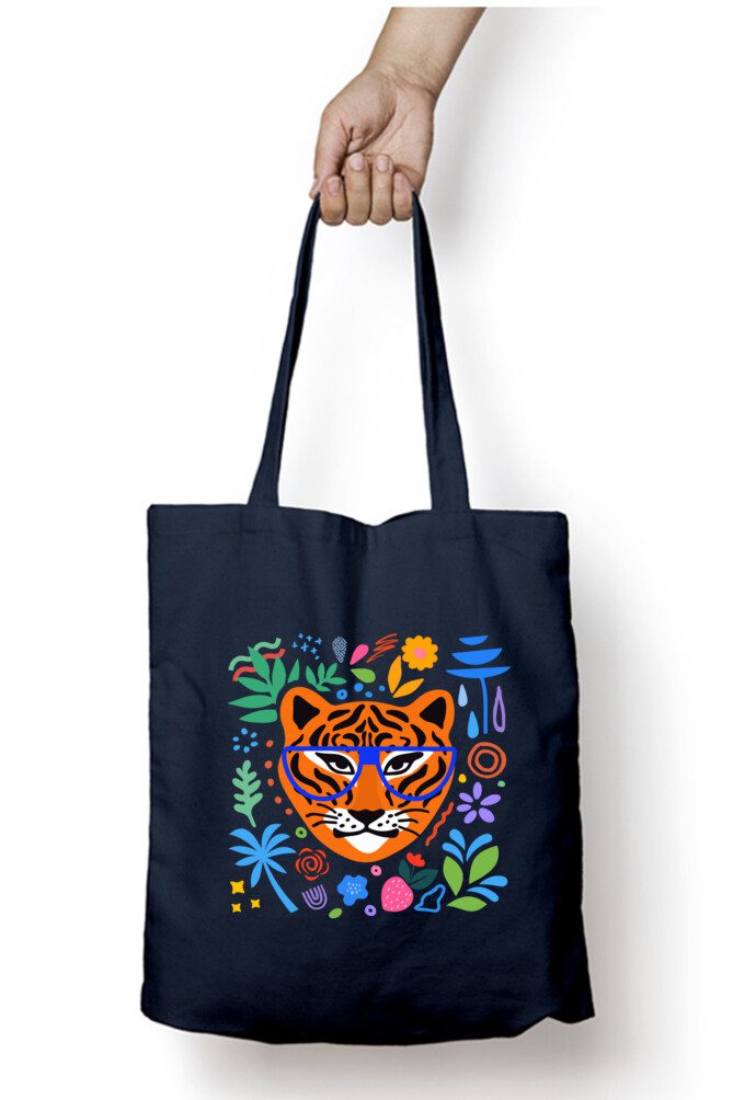 Tiger with glasses flowers tote bag - Fashion Greet
