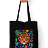 Tiger with glasses flowers tote bag - Fashion Greet