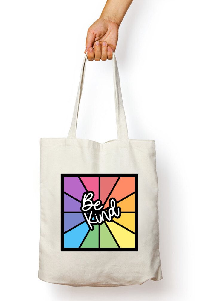 Tote bag with zipper – Be Kind with Rainbow design - Fashion Greet