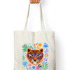 Tiger with glasses flowers tote bag - Fashion Greet