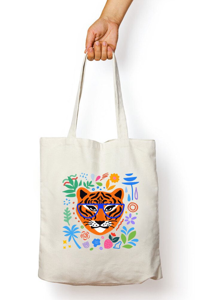 Tiger with glasses flowers tote bag - Fashion Greet