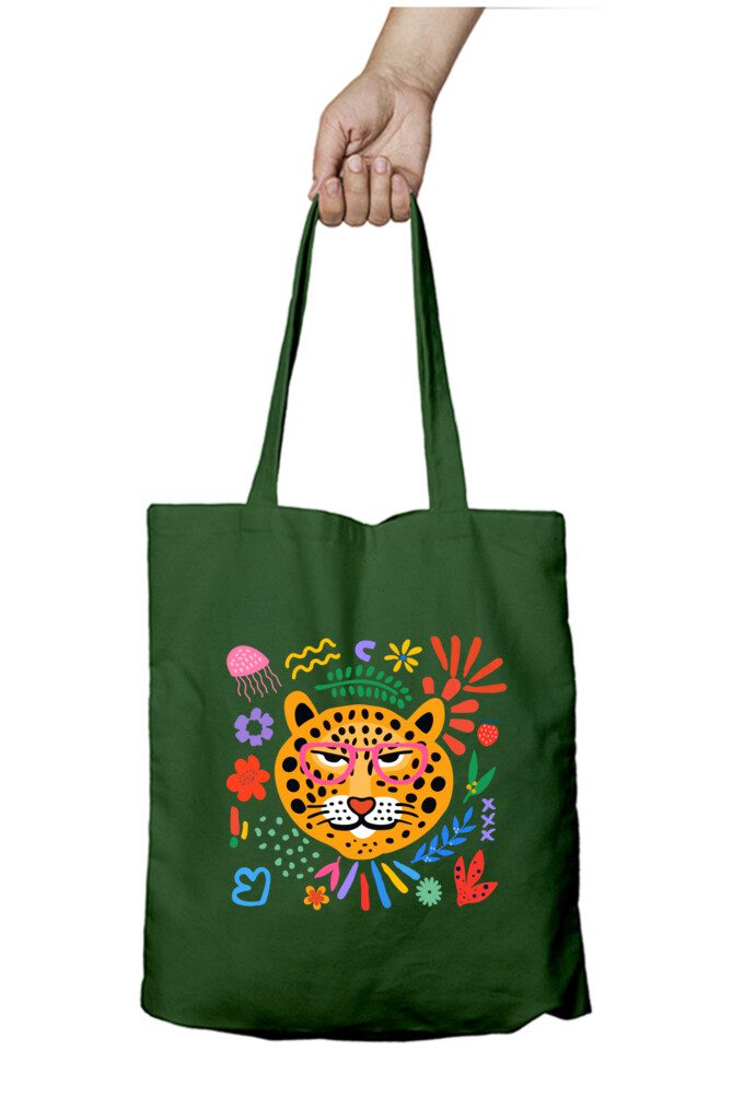Leopard with glasses flowers themed Tote Bag - Fashion Greet