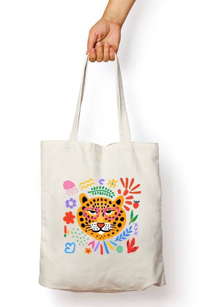 Leopard with glasses flowers themed Tote Bag - Fashion Greet