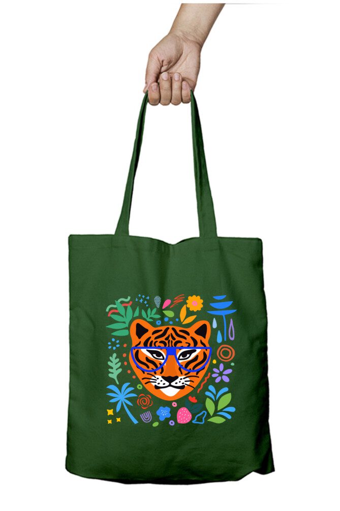 Tiger with glasses flowers tote bag - Fashion Greet