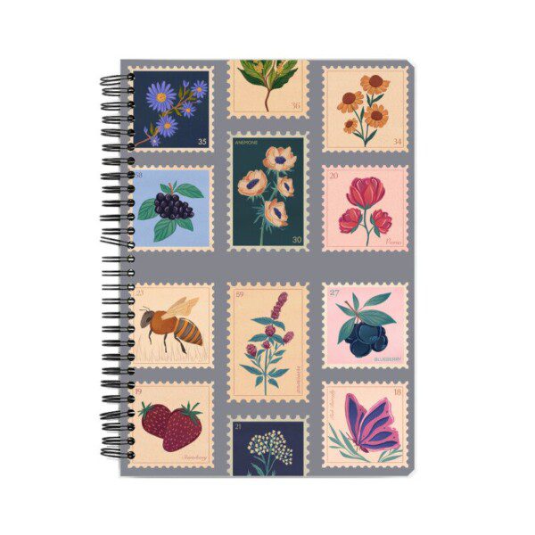 Notebook with Vintage Botanical Colorful Stamps Cover