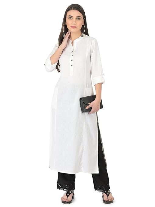 White  Women’s Cotton Straight Kurta - Fashion Greet