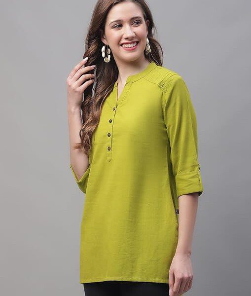 Green Women's Cotton Short Kurti
