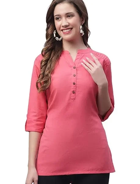 Peach Women's Cotton Short Kurti