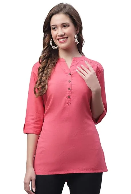 Peach Women’s Cotton Short Kurti - Fashion Greet