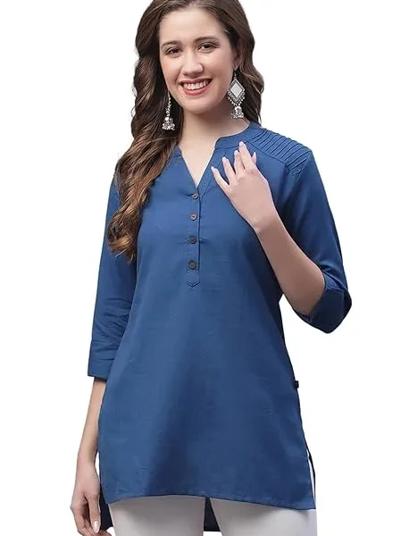 Blue Women's Cotton Short Kurti